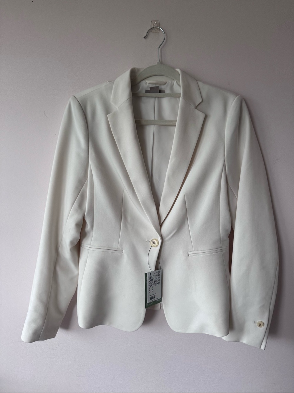 NWT H&M Womens Small Off White Cream Single Button Tailored Blazer Jacket